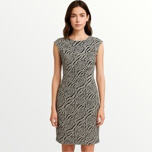 Vintage Black & Light Gray Rose-Print Knitted Dress